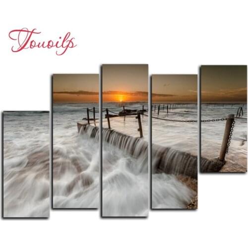 5pcs,Full square&round waterfall Sea view Diamond Painting Cross Stitch Diamond Embroidery Patterns rhinestones Diamond Mosaic