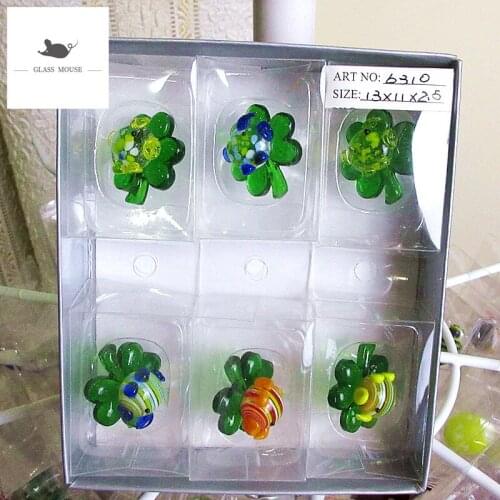 6pcs Decorative Figurines Miniature murano glass Clover ornament Home Fairy Garden decor accessories handmade glass pig statues