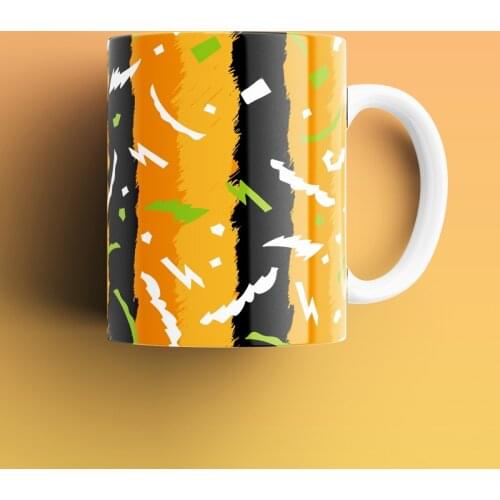 80s Pattern 16 Patterned, Printed White Cup Cup, Porcelain Raw Material, Handle, Gift Product, quality Mug and Printing