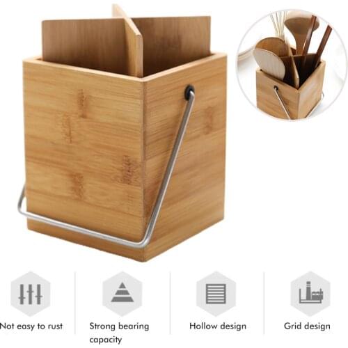 Bamboo Wooden Spoon Holder Storage Bucket Bucket Durable Multifunctional Kitchenware Storage Bucket подставка для крышек