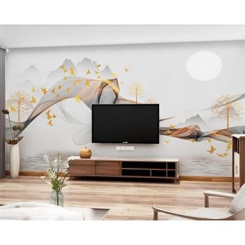 Beibehang Customized new Chinese style abstract lines ink landscape background decoration painting modern wallpaper papier peint