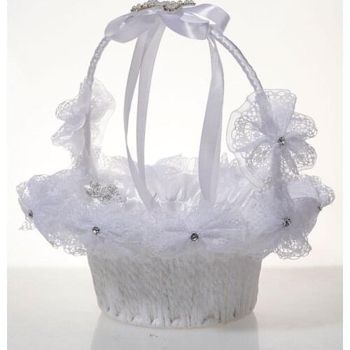 Big Bow Flower Basket Wedding Supplies Pearl Rhinestone Basket Flower Girl Wedding Bride Portable Flower Basket Throw Petals