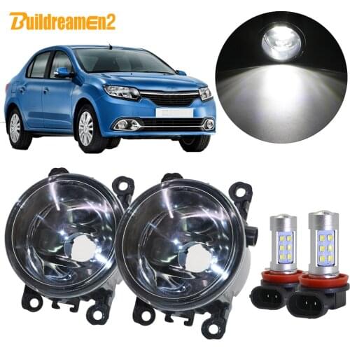 Buildreamen2 For Renault Logan 2004-2015 Car H11 Front Fog Light Assembly Lampshade + Bulb Daytime Running Light 12V Accessories