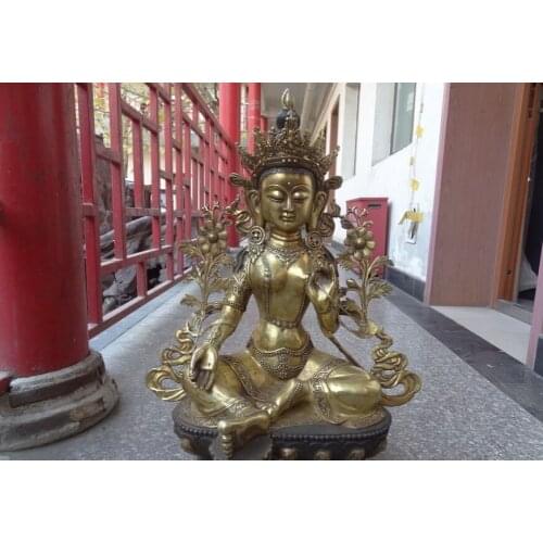 Fast shipping USPS to USA S1675 28" China Bronze Gilt Buddhism Joss Set Tibet Tibetan Green Tara Goddess Statue
