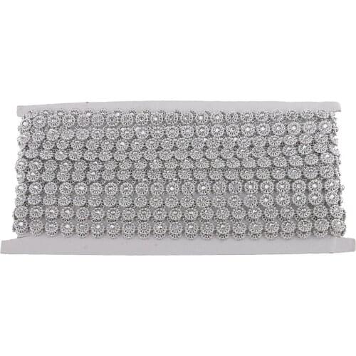 9.1 Meters Flower Shape Rhinestone Beaded Chain Ribbon Trim Embellishment for DIY Crafts Silver