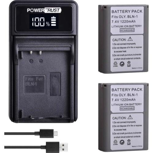 2Pcs 1220mAh BLN-1 PS-BLN1 BLN1 Digital Battery and Charger for Olympus OM-D E-M1, OM-D E-M5, Pen E-P5 Batteries