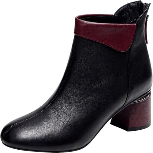 CUZULLAA Women Autumn Mixed Colors Chelsea Boots Leather Shoes Lady Round Toe Fashion Ankle Boots Female Booties Size 35-40