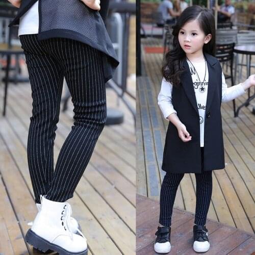 Spring Autumn Kids Girl stripe Legging Baby Skinny Pencil Pants Childrens slim fit pant Black