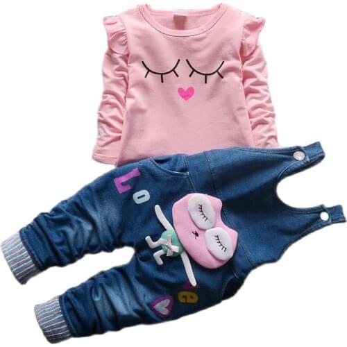 2021 spring and summer clothing in high quality cotton Animal Print Shirt + trousers Bibs baby clothes 1-4years girl band