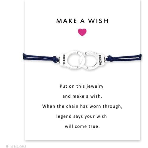 Girls Adjustable Friendship Statement Jewelry with Card Make a Wish Police Handcuffs Charm Bracelets for Women