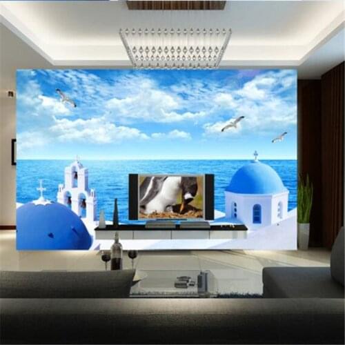 Mural papier peint wallpaper for walls 3 d Custom wallpaper Greek Aegean Sea view TV wall decoration painting tapety