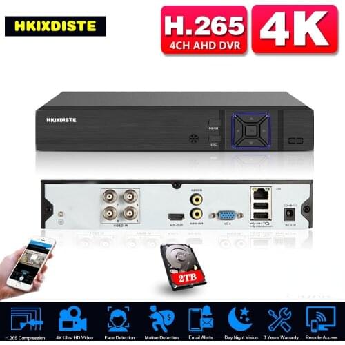 4K 4 Channel Hybrid DVR NVR 8MP Security DVR For CCTV AHD Analog IP Camera 5MP XMEYE Video Surveillance DVR Recorder H.265 ONVIF