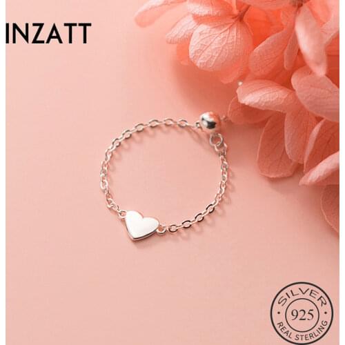 INZATT Real 925 Sterling Silver Heart Chain Adjustable Ring For Fashion Women Party Minimalist Fine Jewelry Cute Accessories