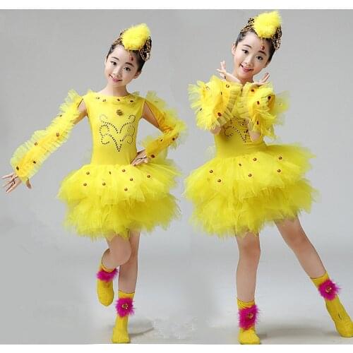 Yellow chick costumes for children duck cosplay bird dress for kids girls festival dance clothes animal party stage performance