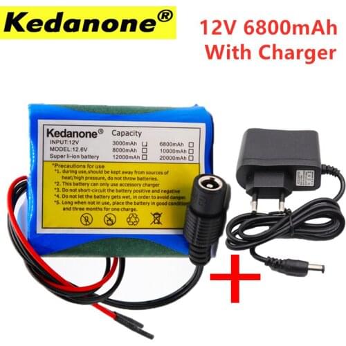 KEDANONE NEW 12V 6800mAh 18650 Li Ion Rechargeable Battery Pack For CCTV Camera 3A Batteey + 12.6V EU US Charger+Free Shopping