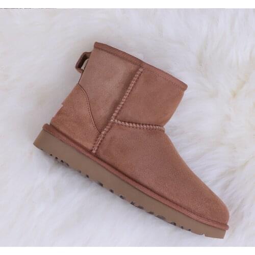 Classic sheepskin suede leather wool fur lined women ankle winter boots for women basic snow boots winter shoes black brown