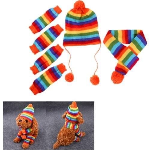 1 Set Pet Winter Warm Knitted Hat Scarf Set Soft Leg Cover Warmer Puppy Kitten Clothing Dog Cat Clothes Accessories For Winter