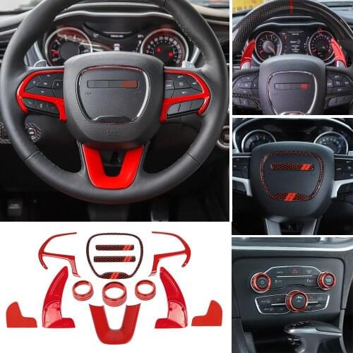 11PCS Red Steering Wheel Paddle Shifter Extension Air Conditioner Switch Knob Cover Fit for Dodge Challenger / Charger 2015