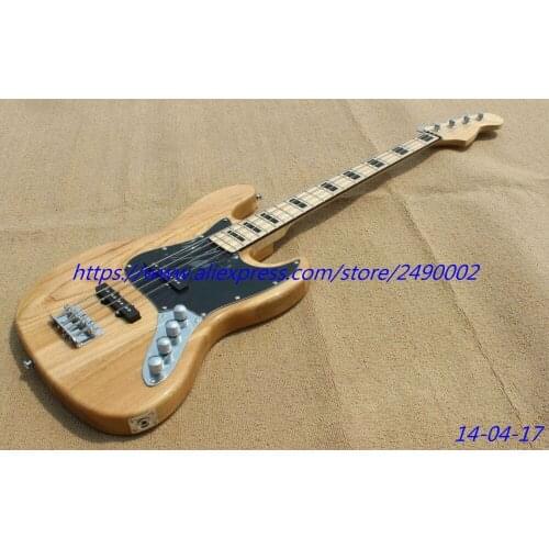 Best Electric guitar bass natural color high glossy finished,maple neck and fingerboard,black block inlay,chrome parts