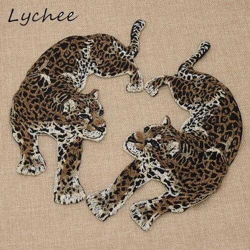 Lychee Symmetrical Animal Leopard Embroidery Iron On Cloth Patches DIY Craft Handmade Sewing Garment Decor Applique