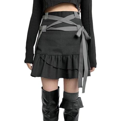 Fashion Women Skirt with Ruffled Trim 2021 Summer New Solid Bandage Adjustable Bow Tie High Waist Design Summer Clothing S-L