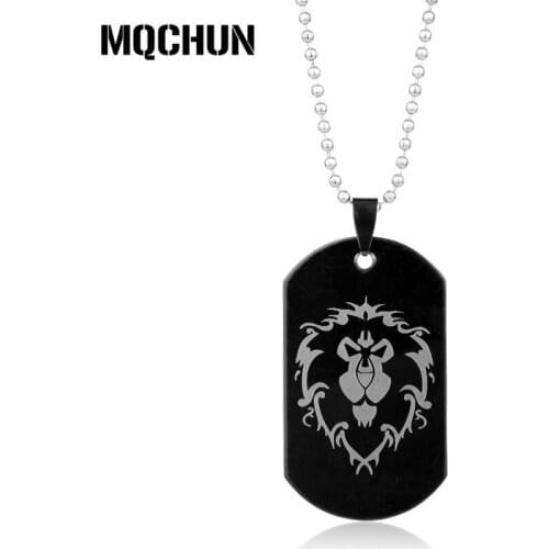 MOCHUN Fashion Game Series Black Lion Head Choker Necklace WOW Alliance Logo Dog Tag Stainless Steel Pendant Necklace Gift-30