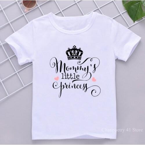 Mommys Little Princess Crown Kids Girls Clothes White Short Sleeve T-shirt for 1-12 Years Old Teen Girl Children Clothing