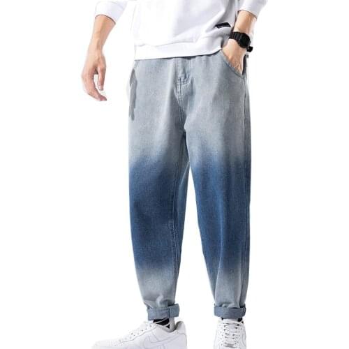 Mens Retro Washed Long Jeans Classic Stretch Slim Casual Straight Legs and Jeans