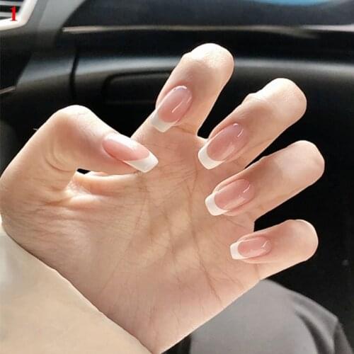 24 Pcs/lot Fake Nails With Glue Detachable French Nail Art fade Full Cover Press on Nails Art DIY Manicure Tool Fake Nails 2021