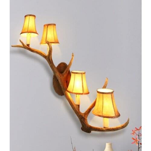 Resin Antique Tree Wall Lamp Retro Antler American Country Living Room Study Staircase Aisle Sconce Hotel Villa Resturant Light