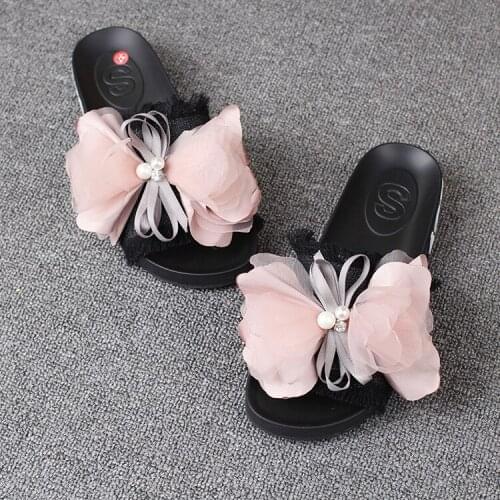 New Summer Korean Bow Tassel Casual Slippers For Ladies Black Antiskid Open Toe Platform Beach Shoes Slipper Womens Discount