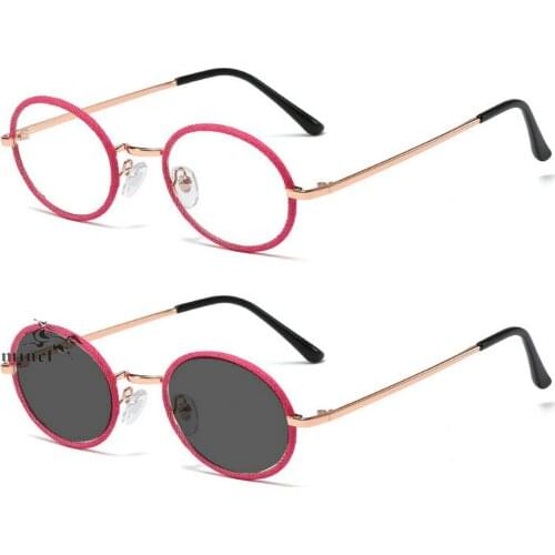 Outdoor hyperopia discoloration glasses Transition Sunglasses Photochromic Reading Glasses Women Round Fashion with diopter NX
