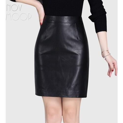 Office style ladies basic black genuine leather real lambskin leather slim pencil skirt faldas mujer etek jupe plus size LT2360