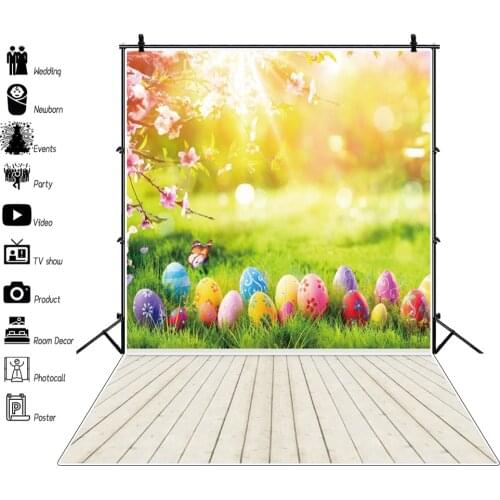 Laeacco Easter Eggs Green Grass Floor Rabbit Photography Backdrop Spring Flowers Newborn Baby Party Photo Background Photostudio