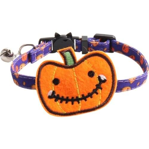 Pet Halloween Pumpkin Bell Collar Cats Small Dogs Nylon Adjustable Quick Release Puppy Collar For Small Pet Dogs Collar