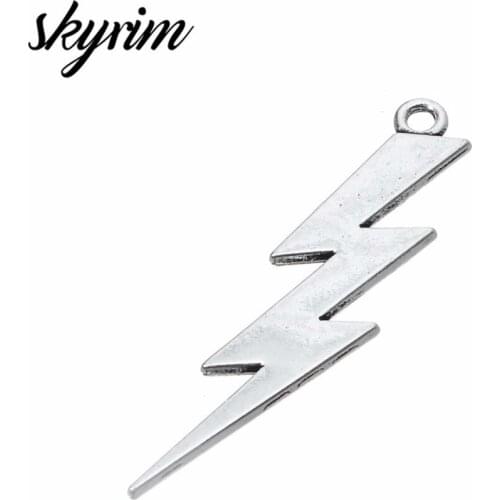 Skyrim Jewelry Making Supplies HP Lightning Bolt Charms Antique Silver Plated Fit Bracelets Necklace DIY Jewelry Making 10pcs