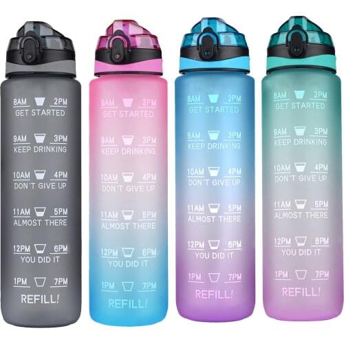 Portable Water Bottle With Time Marker 1L Large Capacity Sport Bottle Leakproof BPA Free Drinking Bottle Gradient Color Bottle