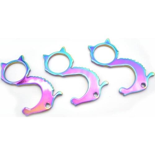 Rainbow No-Touch Door Opener Kitten Shaped Key Chain Touch-free EDC Door Opener Safe ATM Keypad Button Key chain Beer Opener