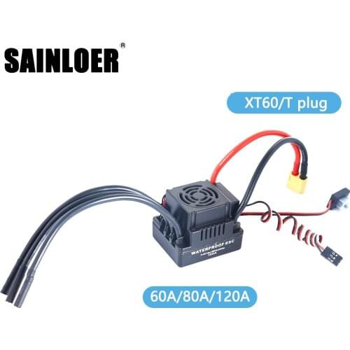 SAINLOER Waterproof ESC 60A 80A 120A S-80A S-120A Brushless ESC Electric Speed Controller with 5.5V / 3A BEC for 1/8 1/10 RC Car