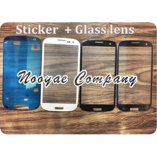 For I9300 Black/white/Blue Glass Lens pantalla for samsung galaxy s3 Glass (not digitizer lcd display)+sticker