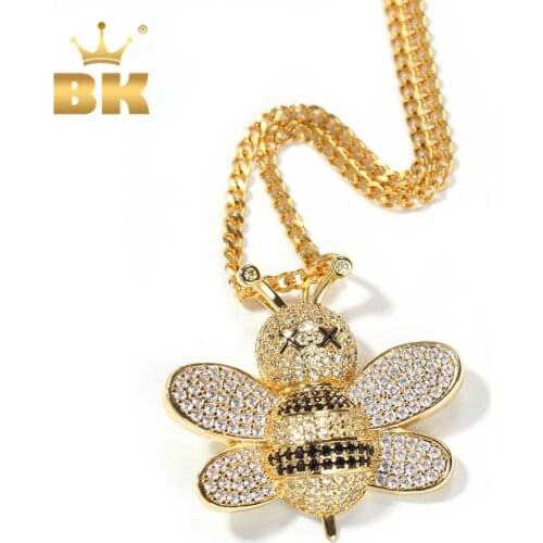 THE BLING KING New Animal Shape Hardworking Bee Pendant Necklace Hip Hop Cubic Zirconia Male Jewelry Punk Copper