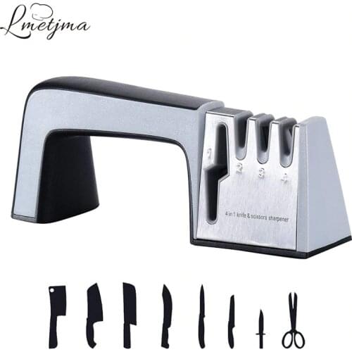 LMETJMA 4 in 1 Knife Sharpener Stainless Steel Sharpener Diamond Coated & Fine Ceramic Rod Knife and Scissor Sharpening System