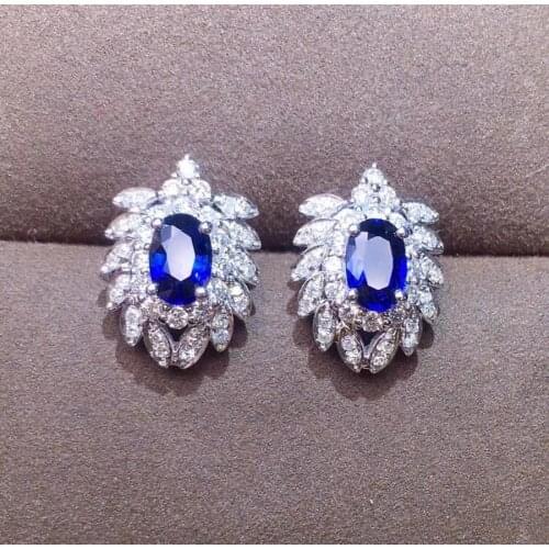 Y820 Sapphire Earrings Stud 18 K Gold Jewelry 100% Natural 1ct Royal Blue Sapphire Gemstones Stud Earrings for Women