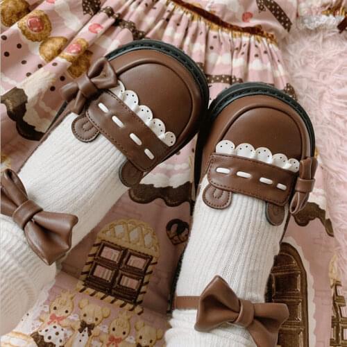 Japanese Kawaii Girl Round Head Bobo Bear Fruit Sweetheart Cute Lolita Girls Shoes Vintage Sweet Lolita Shoes Bowknot Princess