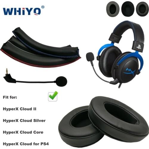 Replacement Parts for HyperX Cloud Silver, Core, II, for PS4 Headset Ear Pads Microphone Bumper Mic Headband Earmuff