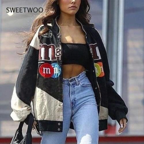 2021 Autumn/winter Jacket Jacket Female Printing Casual Loose Long-Sleeved Stand-Up Collar Short Jacket