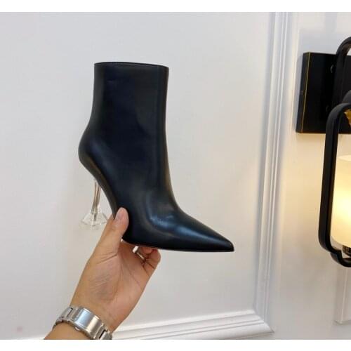 2021 New Women Boots Zip Pointed Toe Ankle Boots Autumn Winter Boots Women Genuine Leather High Heels Unique Heels Women Shoes