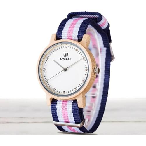 Uwood Natural Wood Quartz Watch Women Nylon Watch Band Wristwatch for Ladies