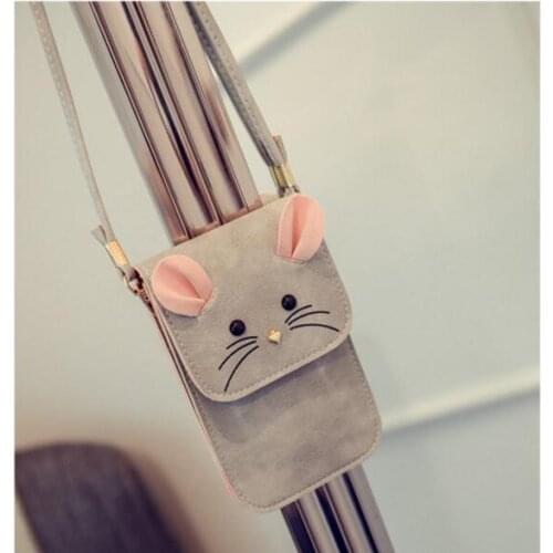 1 piece women casual purse small 3D mouse phone package mini shoulder messenger cartoon bag pu leather bolsa handbag