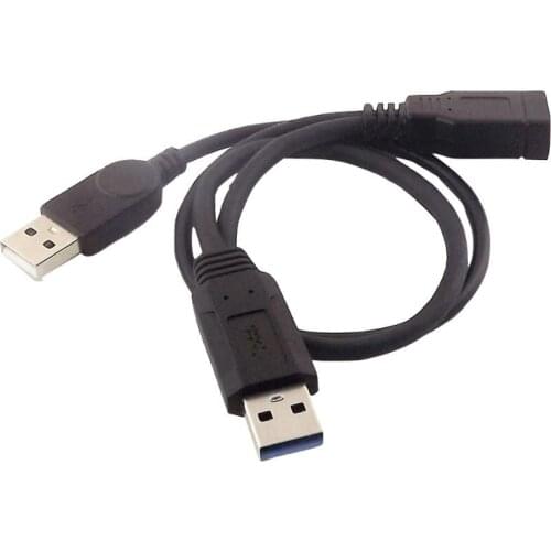 1pc USB 3.0 A Female to USB 2.0 A and USB 3.0 A Male Plug Charging Data Y Splitter Female to Male Connector Cable 35cm